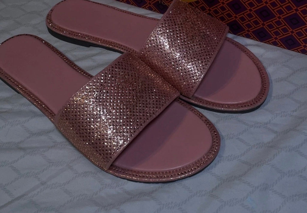 Beaded Gold Logo Sandals