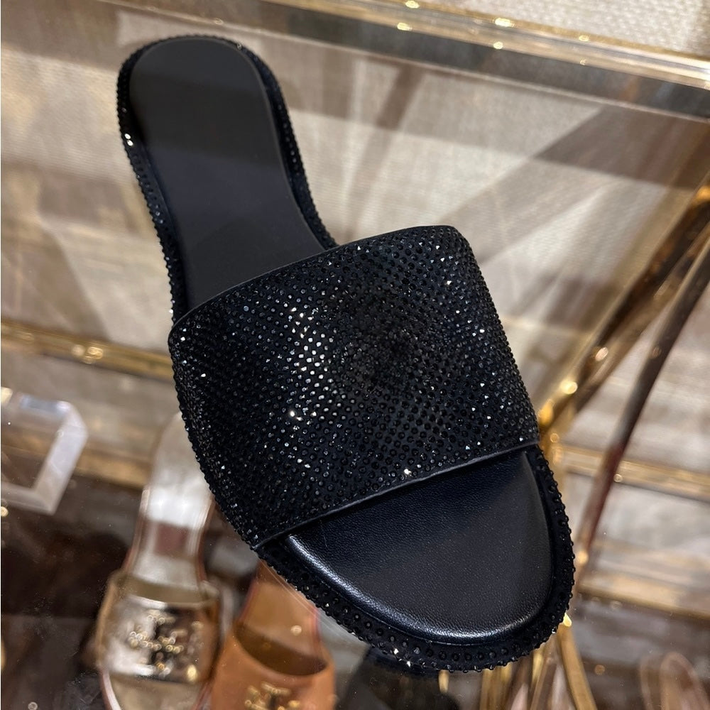 Beaded Gold Logo Sandals